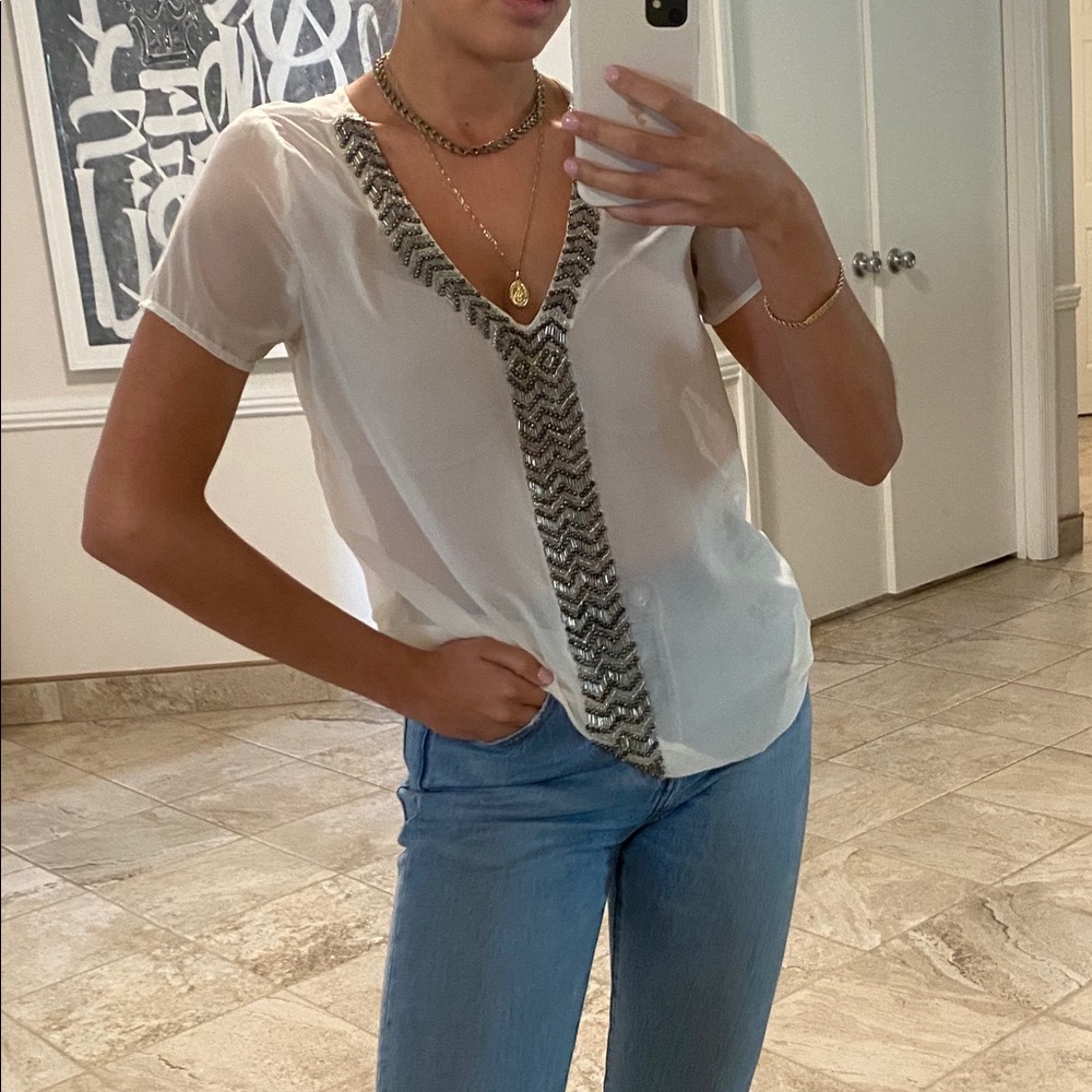 Francesca’s Sheer Blouse with Beading